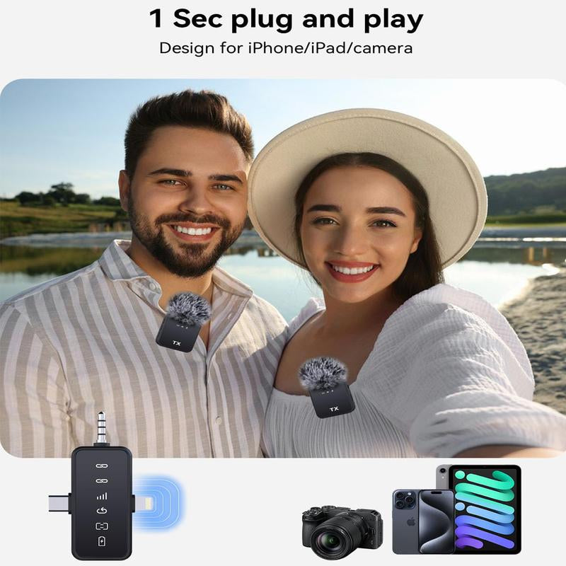 BAILIXIN 3 in 1 Microphone for Iphone/Android/Camera, Wireless Lavalier Microphone, 328Ft Transmission, 18H Battery Life, Mini Microphone for Record Interview, Vlogs, Youtube, Tiktok