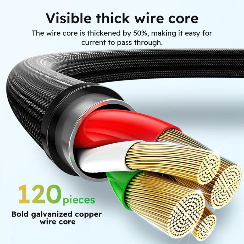 Jogrytece 2Pcs 1.2M/4Ft 66W Super Fast Charging USB Cable Mfi Certified 3 in 1 USB Charging Cable with Type-C, Micro USB, IP Port for Most Phones/Iphones/Tablets C Android Device Smartphone Cellphone Electronic Charger